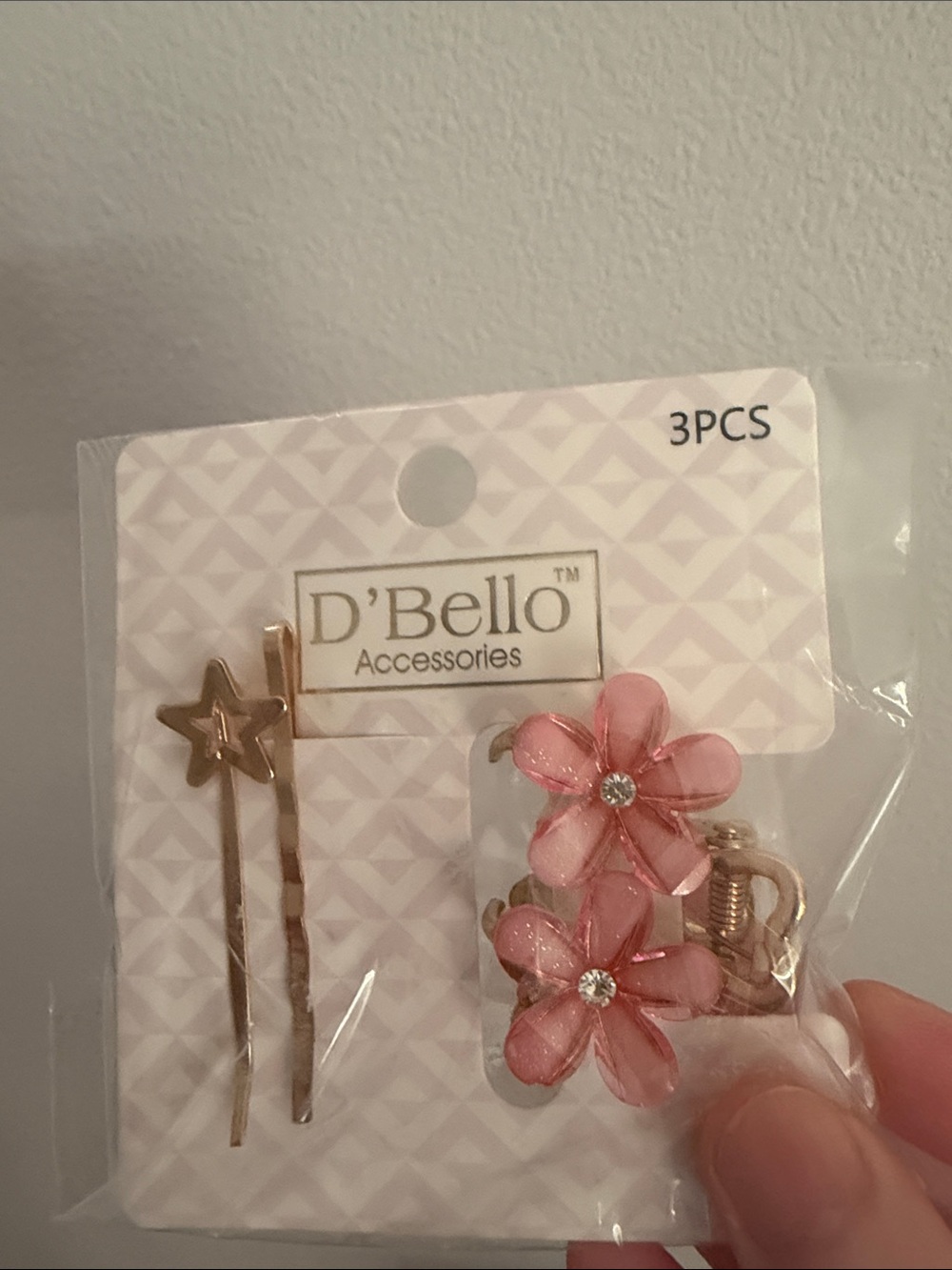 D'Bello Pink Floral Hair Clips & Gold Star Bobby Pins - 3 Pack